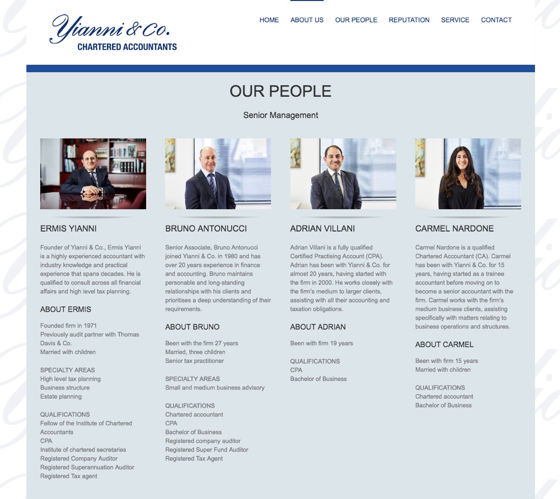 Yianni & Co website